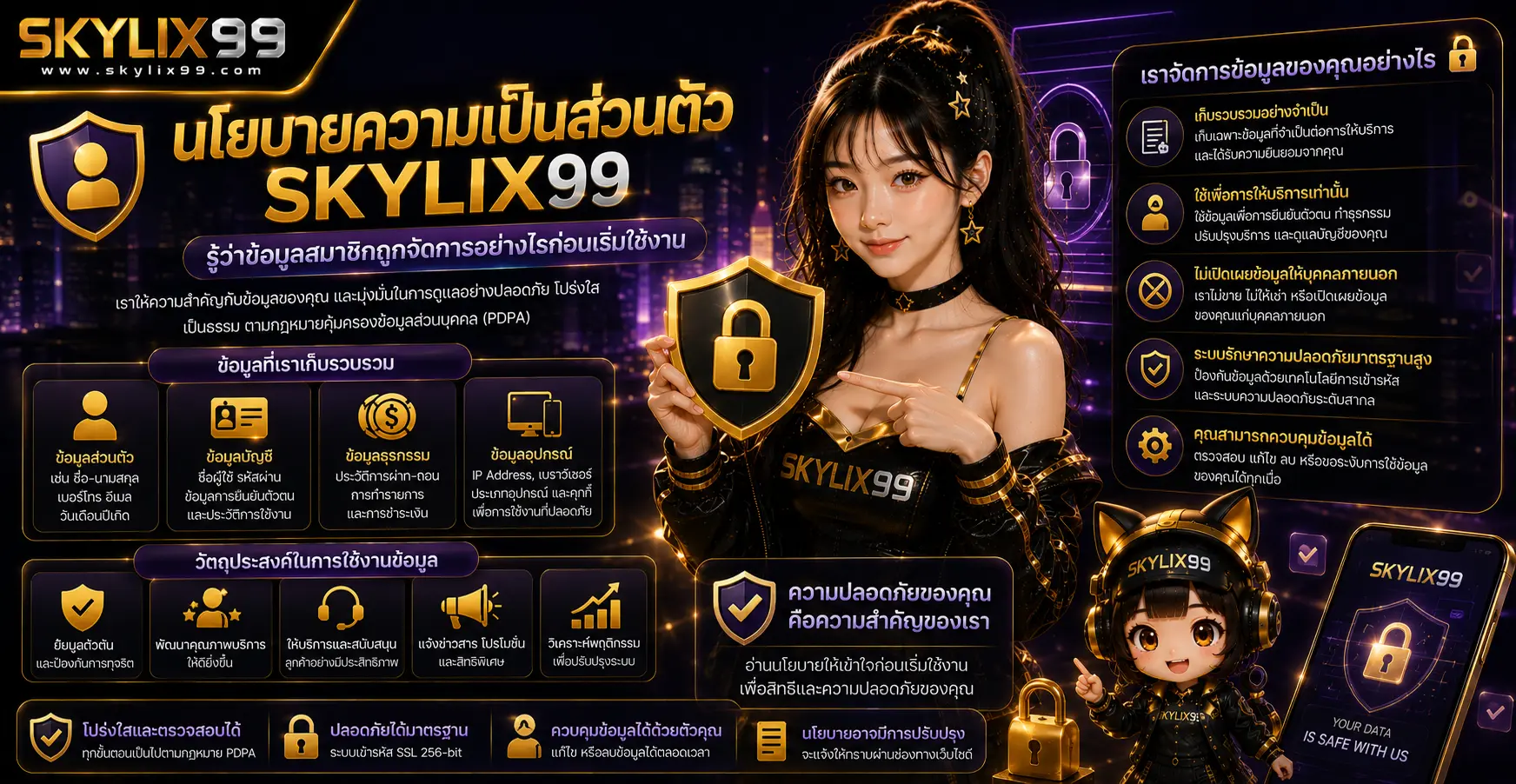 นโยบายความเป็นส่วนตัว skylix99 รู้ว่าข้อมูลสมาชิกถูกจัดการอย่างไรก่อนเริ่มใช้งาน